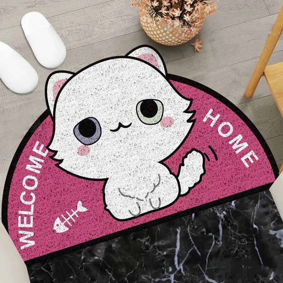 Cartoon Semicircular Carpet Entrance Mat Silk Circle Pet Mat Home Small Carpet Bedroom Bathroom Nonslip Doormat Dustproof Carpet