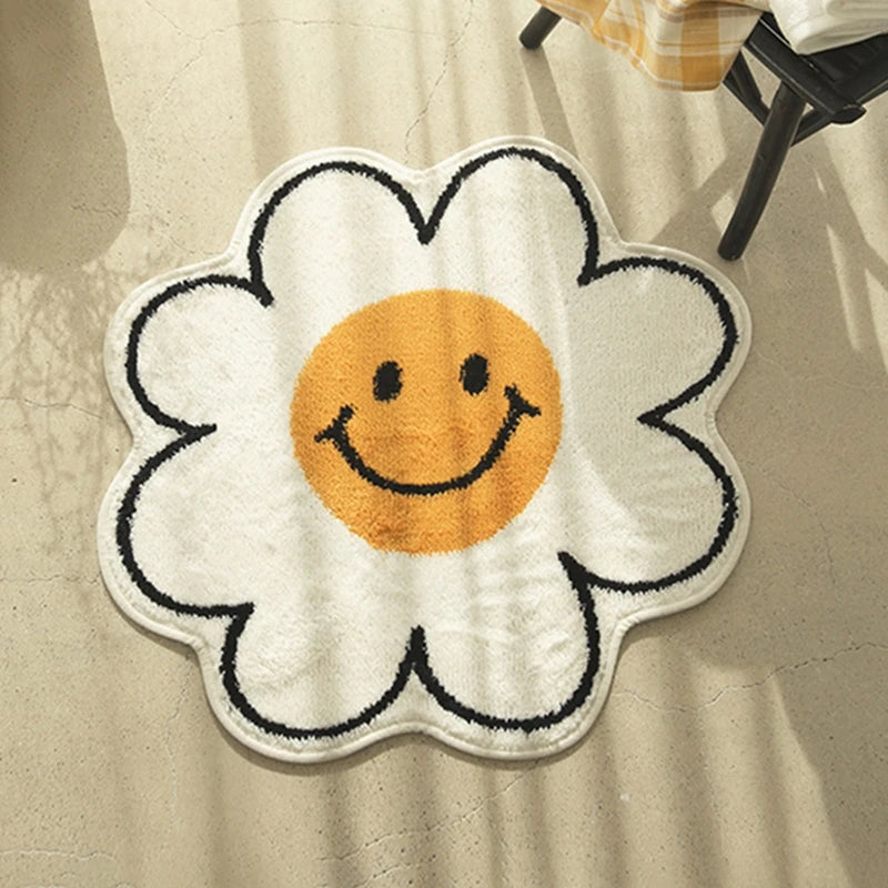 Nordic Flower Rug Ins Egg Sunflower Carpet for Bedroom Living Room Cute Plush Floor Mat Simple Round Bedside Decor Area Rugs