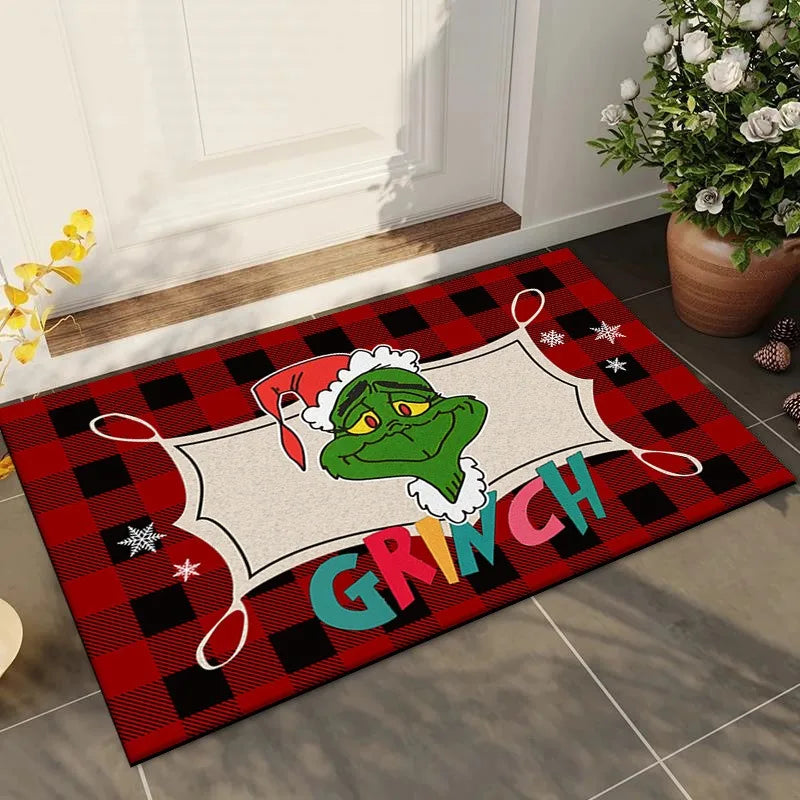 Cute Christmas Grinch Print Welcome Doormat Non-Slip Machine Washable Carpet for Living Room Bedroom Bathroom Kitchen Laundry Rug