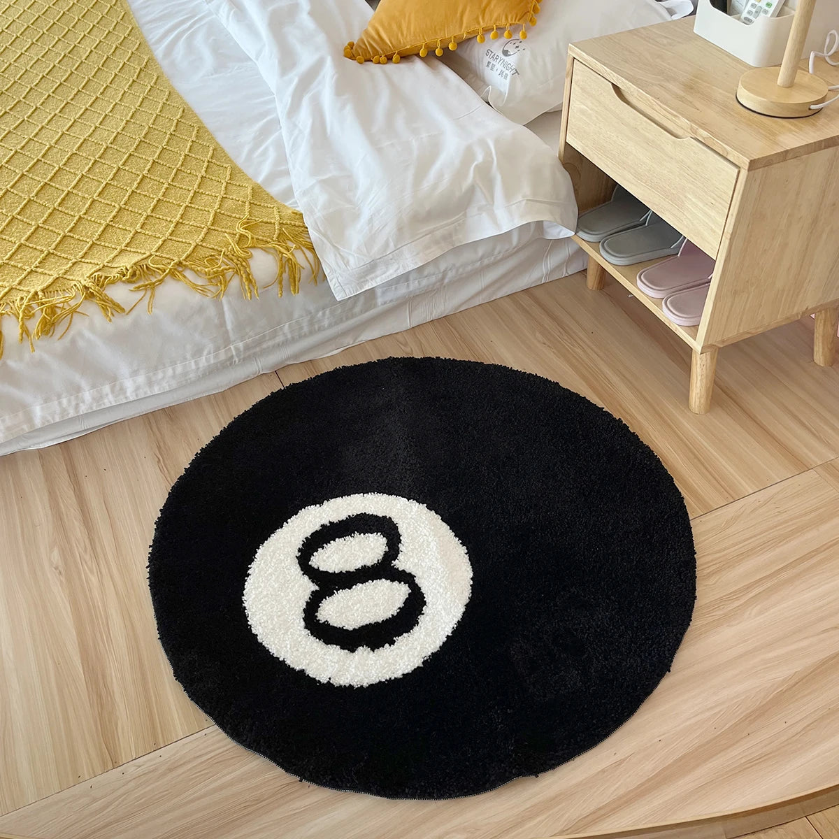 1 Pack Black Billiards 8 Ball Round Flocked Floor Bedroom Anti-Slip Carpet Mat Living Plush Soft Bedroom Rug