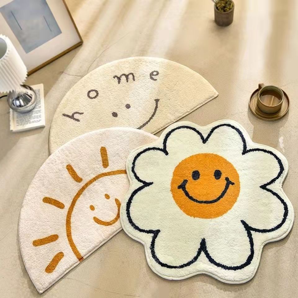 Nordic Flower Rug Cartoon Decor Carpet for Living Room Bedroom Bedside Area Rug  Smile Floor Mat Non-slip Bath Mat