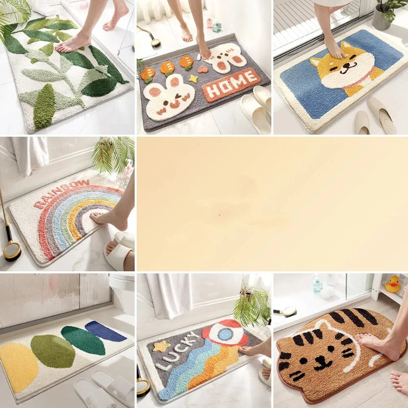 Bathroom Mat, Absorbent Mat, Household Bathroom Entrance Mat, Semi-circular Anti Slip Carpet, Door Mat