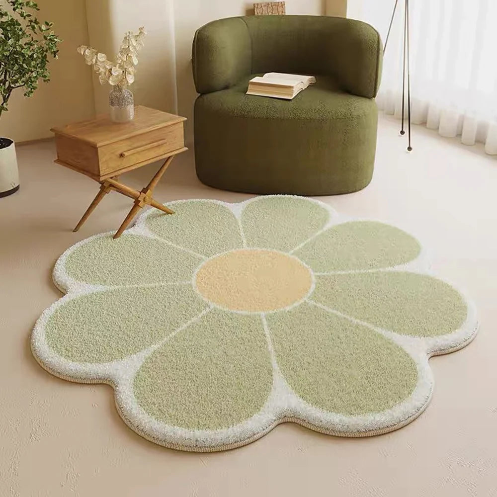 VIKAMA Cartoon Flower Faux Wool Bath Mat - Soft, Non-Slip, Absorbent, Cute Decor for Girls Bedroom, Sofa & Coffee Table