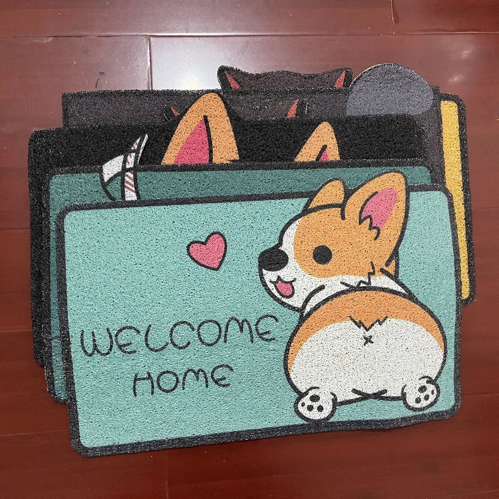 Welcome Doormat Entrance Hallway Printed Cartoon Corgi Non-Slip Floor Mats Front Doormats Outdoor Rugs  Bedroom Kitchen Carpets