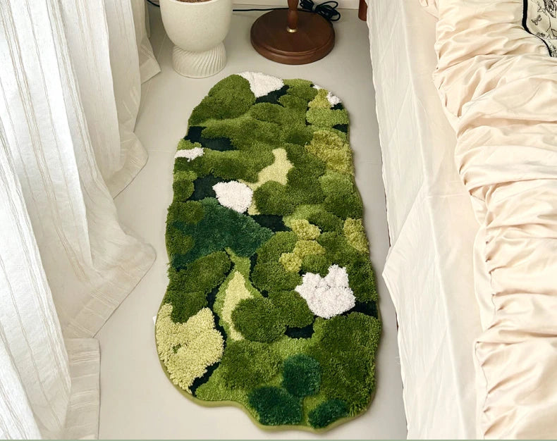 Forest Moss Flocking Bedside Rug, Ultra Soft Non-Slip Bath Mats, Bathroom Carpet & Bedroom Floor Mat for Home Decor