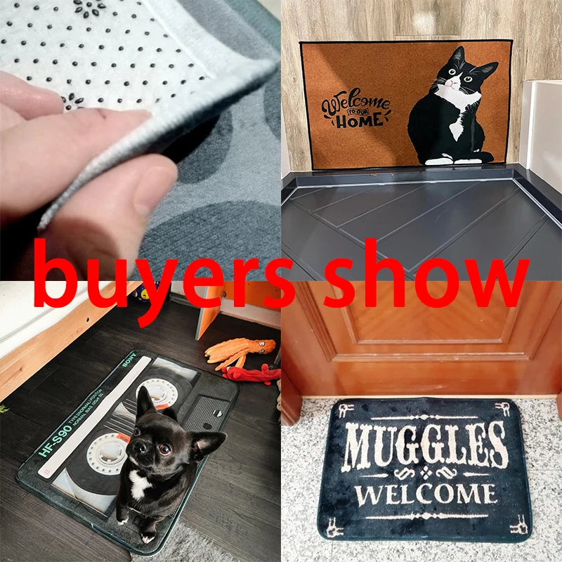 Cats Welcome Mats for Front Door Outdoor Entry Hi Bye Print Doormat Non Slip Kitchen Bedroom Footpad Home Indoor Decor Funny Rug