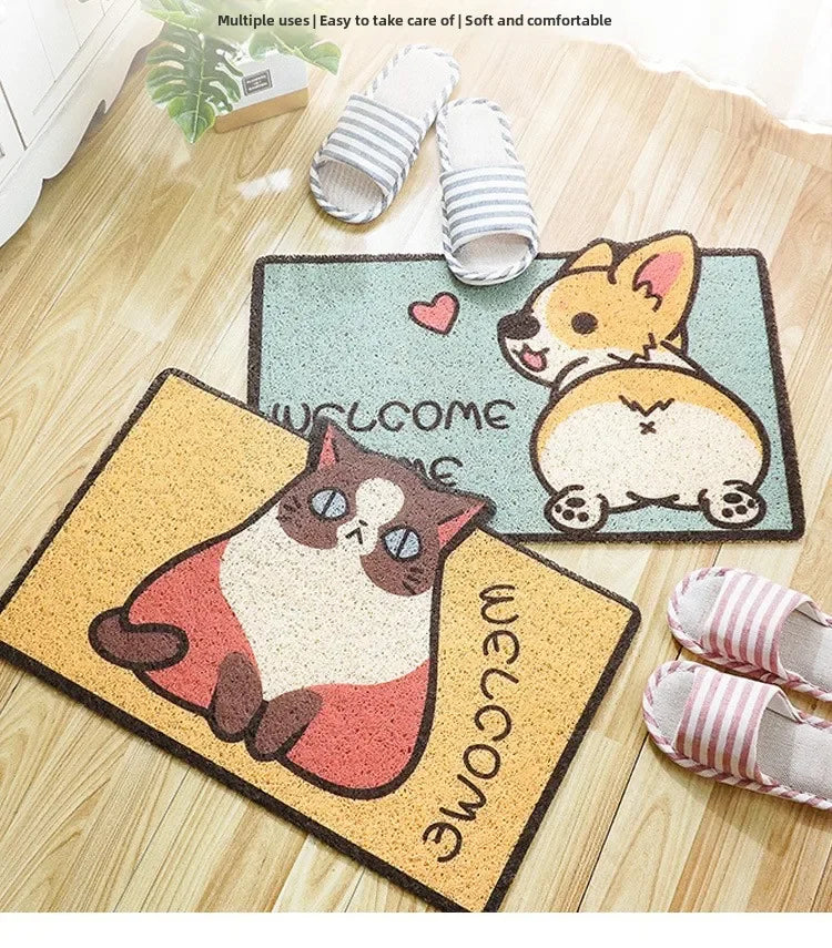 Cartoon Welcome Entrance Doormat Carpet Kitchen Corridor Non-slip Cat Dog Pet Floor Mat Suitable for Home Bathroom Living Room