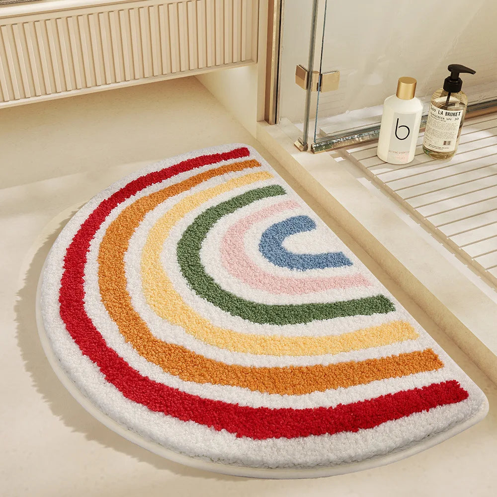 Bathroom Mat, Absorbent Mat, Household Bathroom Entrance Mat, Semi-circular Anti Slip Carpet, Door Mat