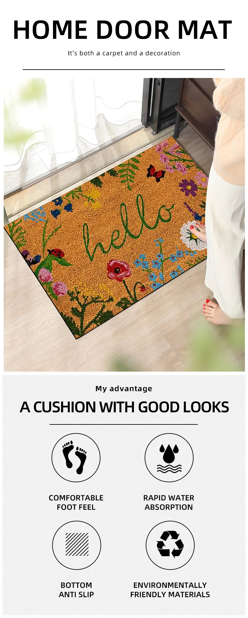 Thin Non-slip Floor Rug Mat, Durable Welcome Doormat Outdoor Entrance Mat, Welcome Mat, Machine Washable, Suitable for Family,