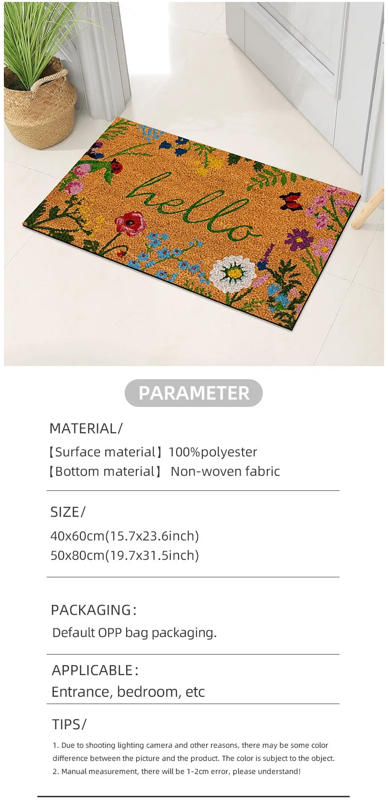 Thin Non-slip Floor Rug Mat, Durable Welcome Doormat Outdoor Entrance Mat, Welcome Mat, Machine Washable, Suitable for Family,