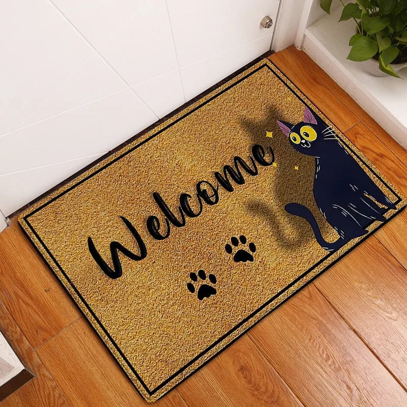 Cats Welcome Mats for Front Door Outdoor Entry Hi Bye Print Doormat Non Slip Kitchen Bedroom Footpad Home Indoor Decor Funny Rug