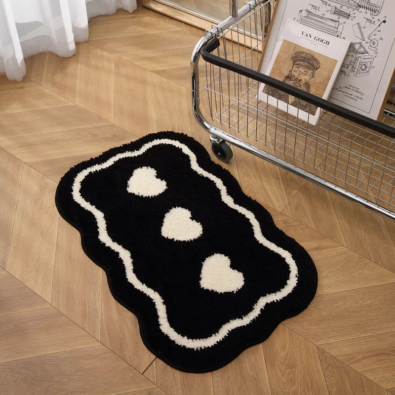 VIKAMA Ins Style Black And White Imitation Cashmere Carpet Comfort Insulation Porch Entry Carpet Bathroom Door Carpet Home Decor