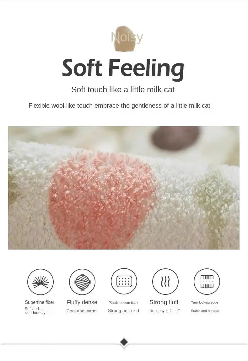 VIKAMA Cartoon Flower Faux Wool Bath Mat - Soft, Non-Slip, Absorbent, Cute Decor for Girls Bedroom, Sofa & Coffee Table