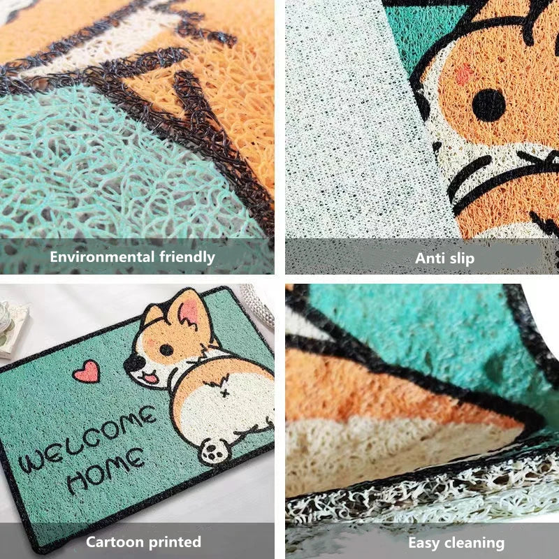 Welcome Doormat Entrance Hallway Printed Cartoon Corgi Non-Slip Floor Mats Front Doormats Outdoor Rugs  Bedroom Kitchen Carpets