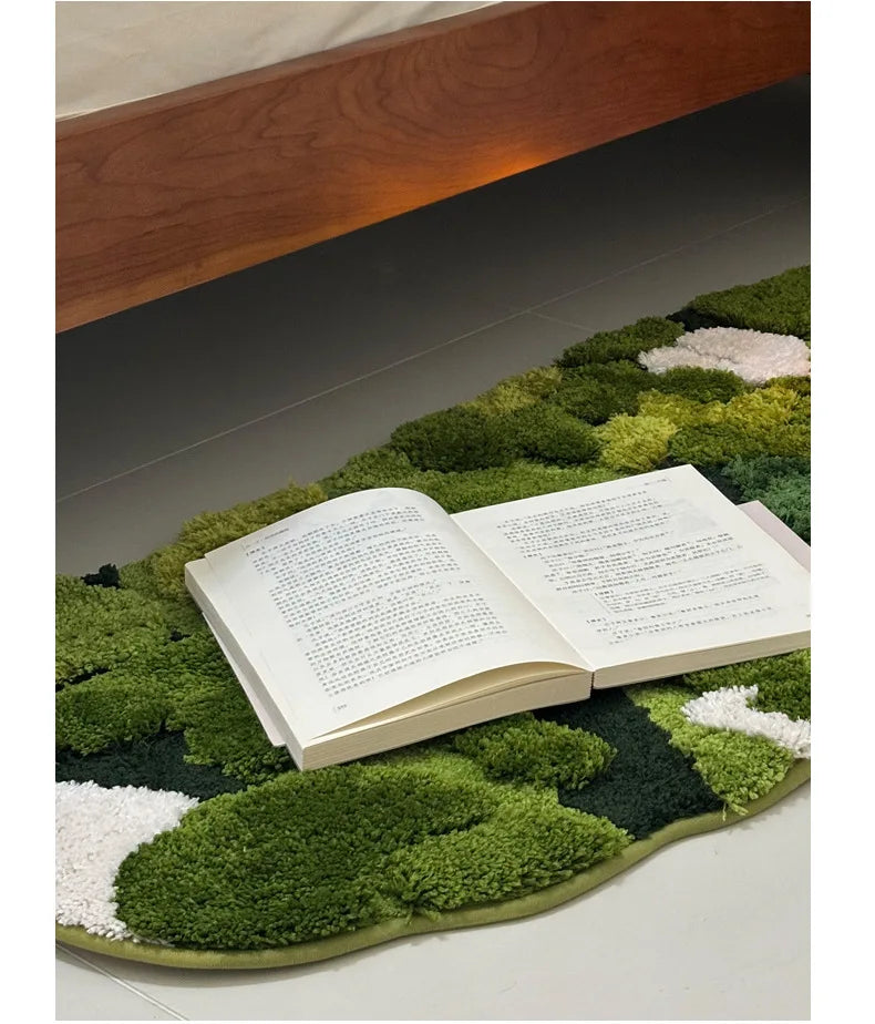 Forest Moss Flocking Bedside Rug, Ultra Soft Non-Slip Bath Mats, Bathroom Carpet & Bedroom Floor Mat for Home Decor