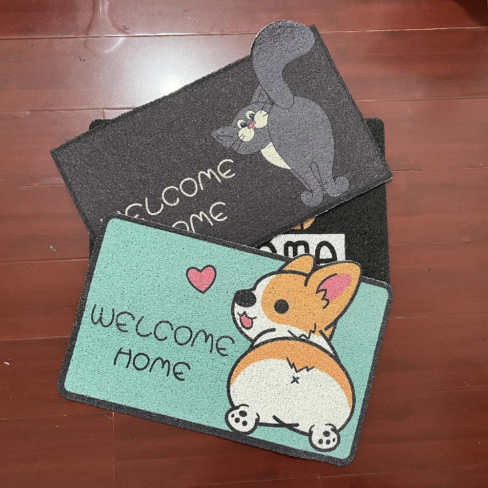 Welcome Doormat Entrance Hallway Printed Cartoon Corgi Non-Slip Floor Mats Front Doormats Outdoor Rugs  Bedroom Kitchen Carpets