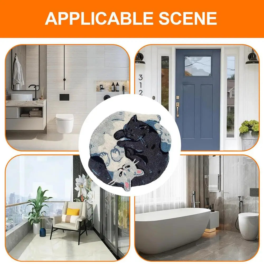 Cat Bathroom Rug Hugging Cat Pattern Plush Bathroom Decor Mat Funny Machine Wash Water Absorbent Thick Shower Rug With Non-Slip
