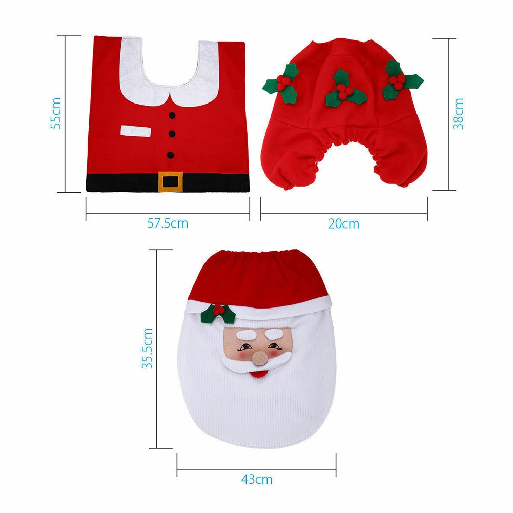 3pcs Christmas Bathroom Cozy Santa Seat Cover and Rugs
