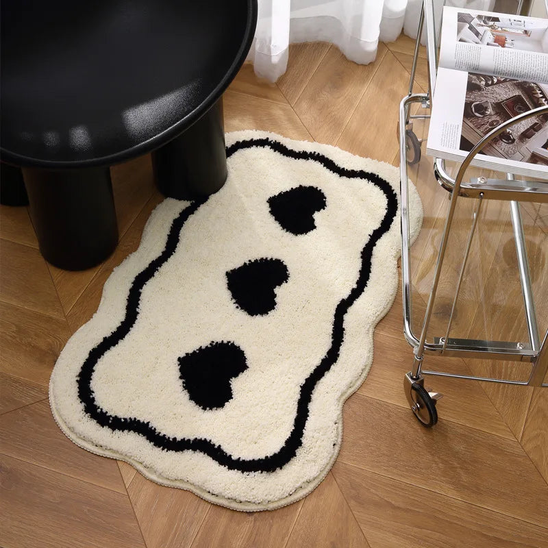 VIKAMA Ins Style Black And White Imitation Cashmere Carpet Comfort Insulation Porch Entry Carpet Bathroom Door Carpet Home Decor