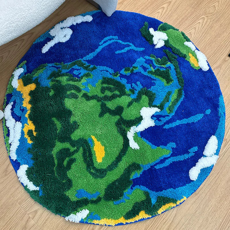 Cartoon Earth Round Rug For Bedroom Home Decor Soft Kids Play Floor Mat Thick Tufted Children Crawling Tatami Carpet