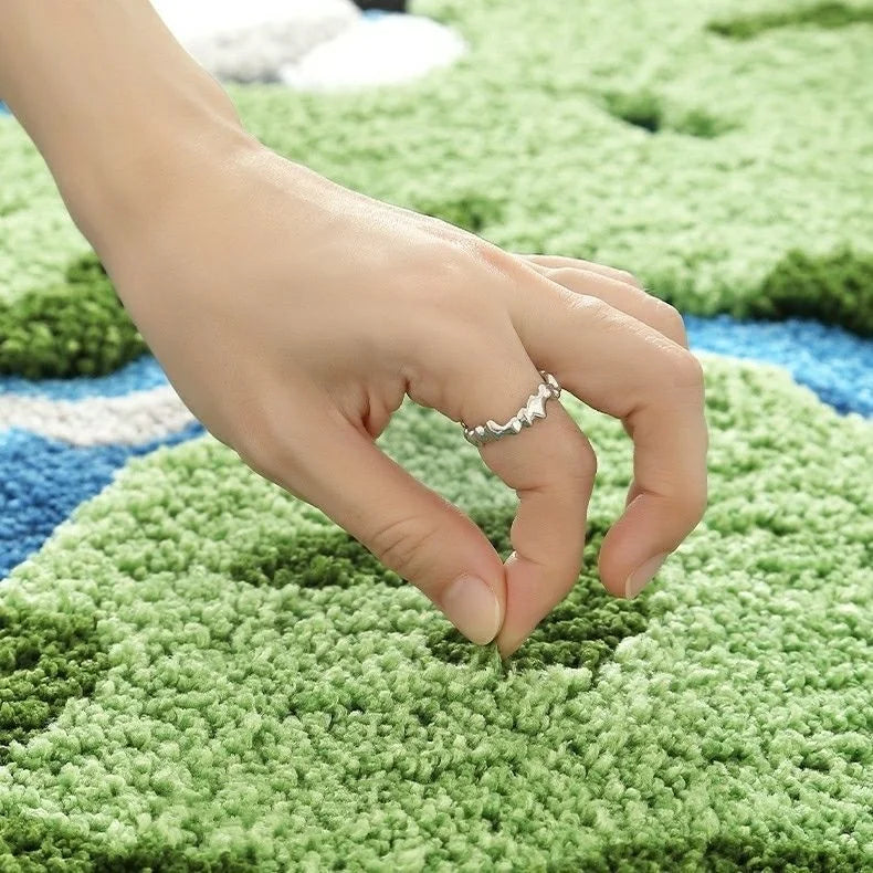 Cartoon Earth Round Rug For Bedroom Home Decor Soft Kids Play Floor Mat Thick Tufted Children Crawling Tatami Carpet