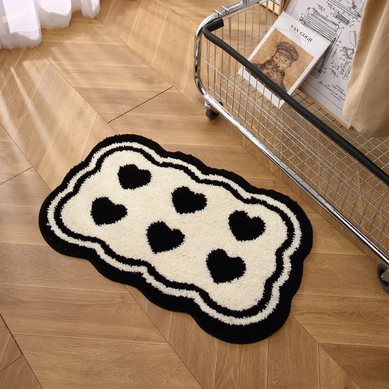 VIKAMA Ins Style Black And White Imitation Cashmere Carpet Comfort Insulation Porch Entry Carpet Bathroom Door Carpet Home Decor