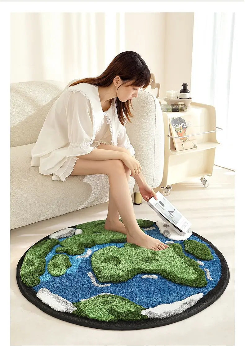 Cartoon Earth Round Rug For Bedroom Home Decor Soft Kids Play Floor Mat Thick Tufted Children Crawling Tatami Carpet