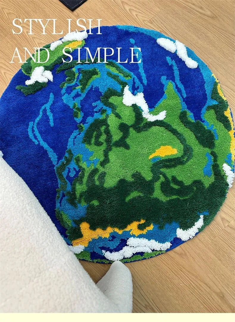 Cartoon Earth Round Rug For Bedroom Home Decor Soft Kids Play Floor Mat Thick Tufted Children Crawling Tatami Carpet