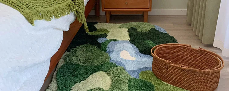 Garden Moss Hand Tufted Area Rug, Bedroom Bedside Rugs, Flocked Art Deco Carpet, Thickened Microfiber Floor Mat, Super Soft