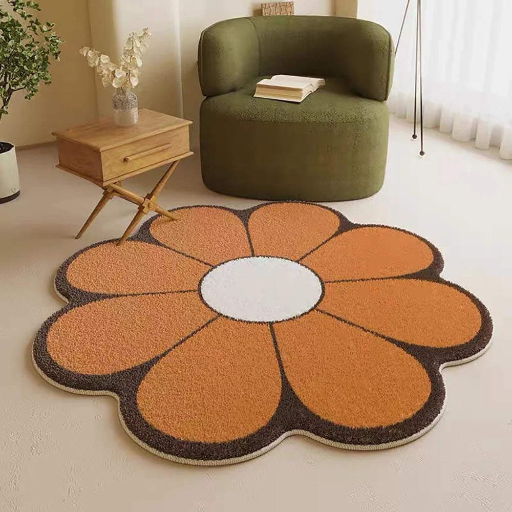 VIKAMA Cartoon Flower Faux Wool Bath Mat - Soft, Non-Slip, Absorbent, Cute Decor for Girls Bedroom, Sofa & Coffee Table