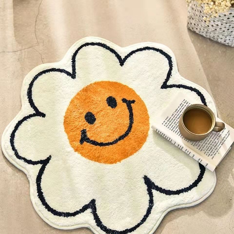 Nordic Flower Rug Cartoon Decor Carpet for Living Room Bedroom Bedside Area Rug  Smile Floor Mat Non-slip Bath Mat
