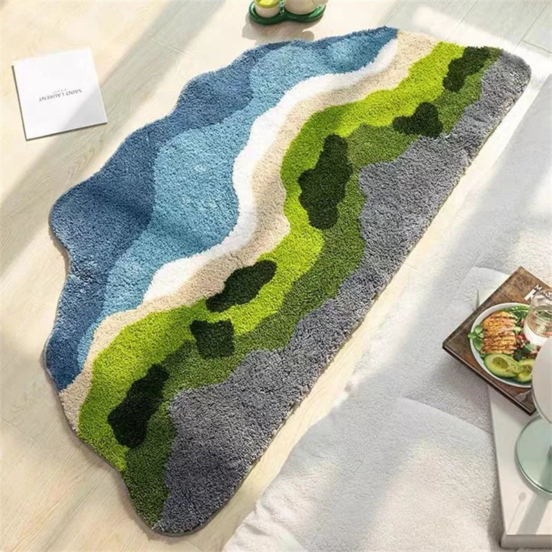 Nordic Green Moss Imitation Cashmere Carpet Special-shaped Living Room Bedroom Non-slip Easy To Care Bathroom Absorbent Carpets