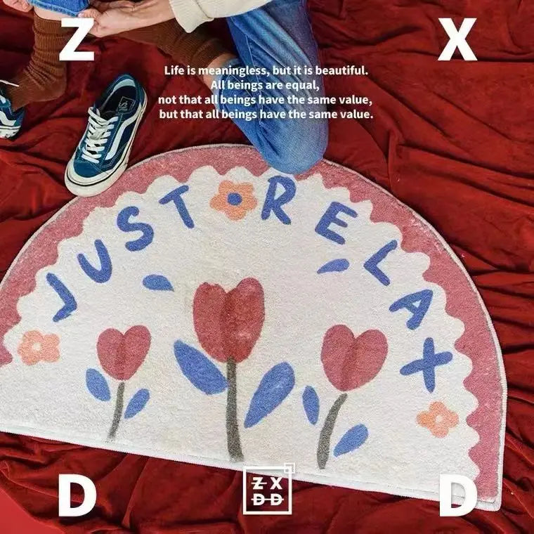 Cartoon Bathroom Foot Mat Imitation Cashmere Bathroom Floor Mat Thickened Half Round Bathroom Anti Slip Mat Cute Plush Door Mat