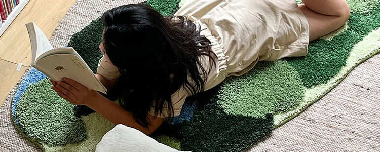 Garden Moss Hand Tufted Area Rug, Bedroom Bedside Rugs, Flocked Art Deco Carpet, Thickened Microfiber Floor Mat, Super Soft