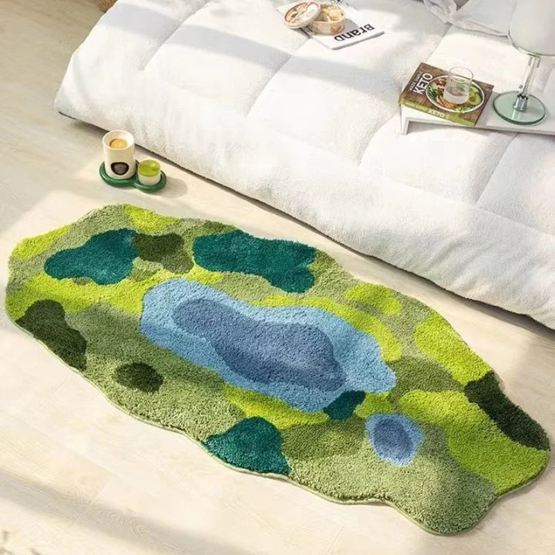 Nordic Green Moss Imitation Cashmere Carpet Special-shaped Living Room Bedroom Non-slip Easy To Care Bathroom Absorbent Carpets