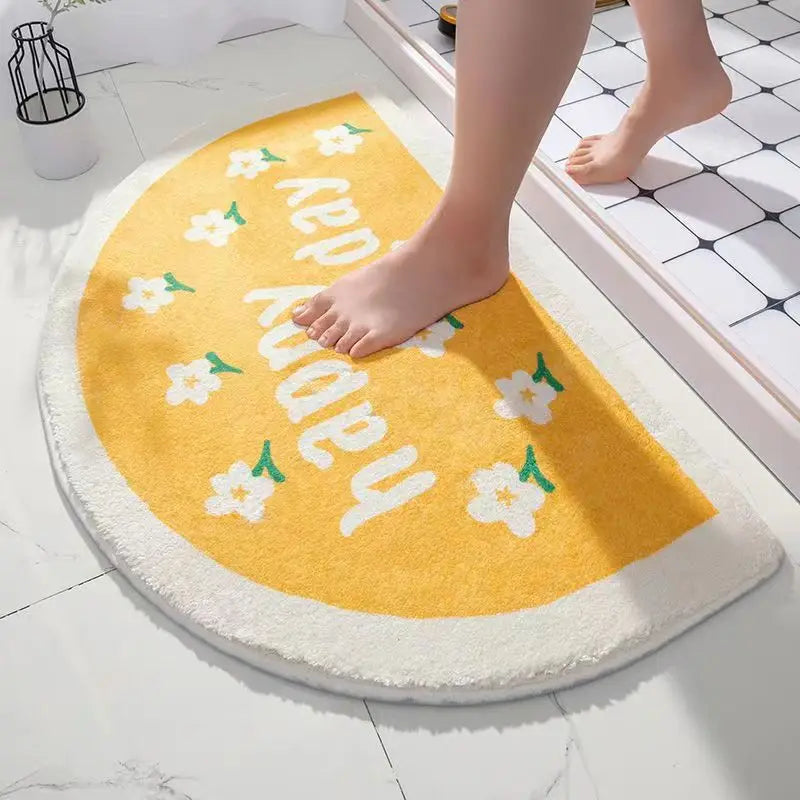 Cartoon Bathroom Foot Mat Imitation Cashmere Bathroom Floor Mat Thickened Half Round Bathroom Anti Slip Mat Cute Plush Door Mat