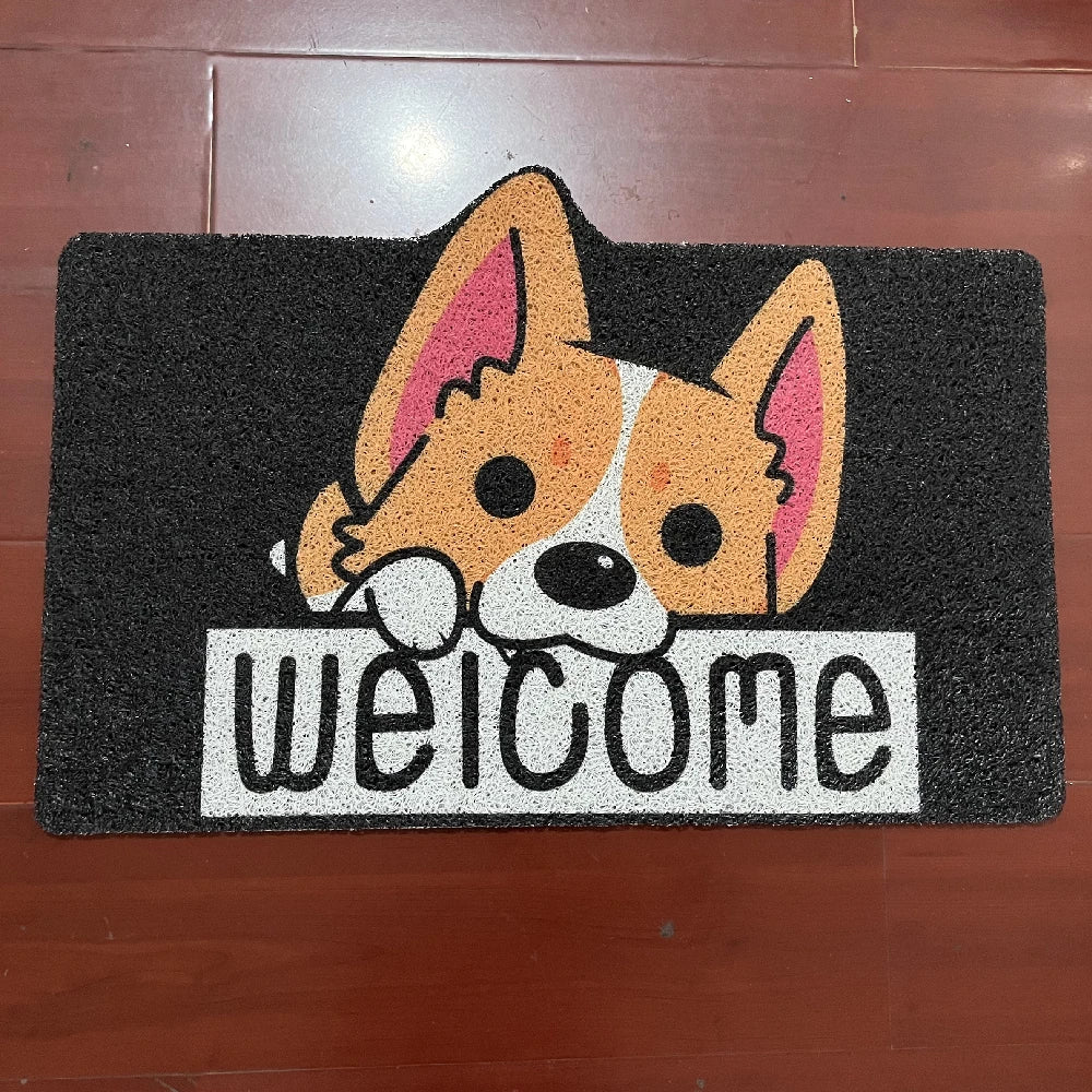 Welcome Doormat Entrance Hallway Printed Cartoon Corgi Non-Slip Floor Mats Front Doormats Outdoor Rugs  Bedroom Kitchen Carpets