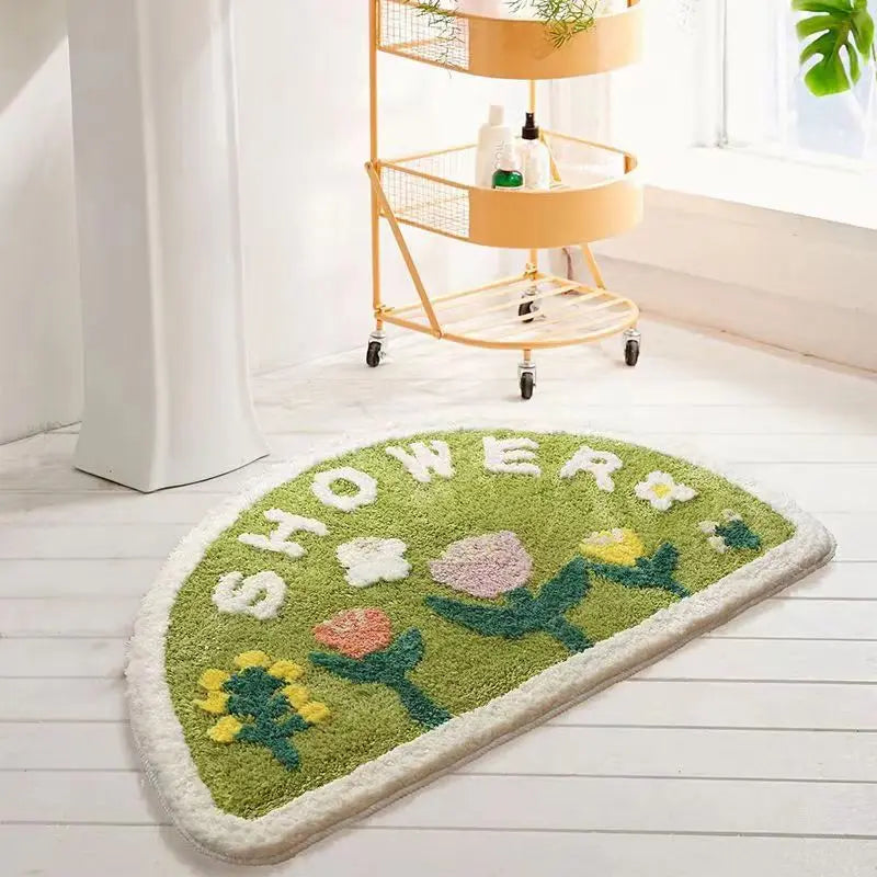 Cartoon Bathroom Foot Mat Imitation Cashmere Bathroom Floor Mat Thickened Half Round Bathroom Anti Slip Mat Cute Plush Door Mat