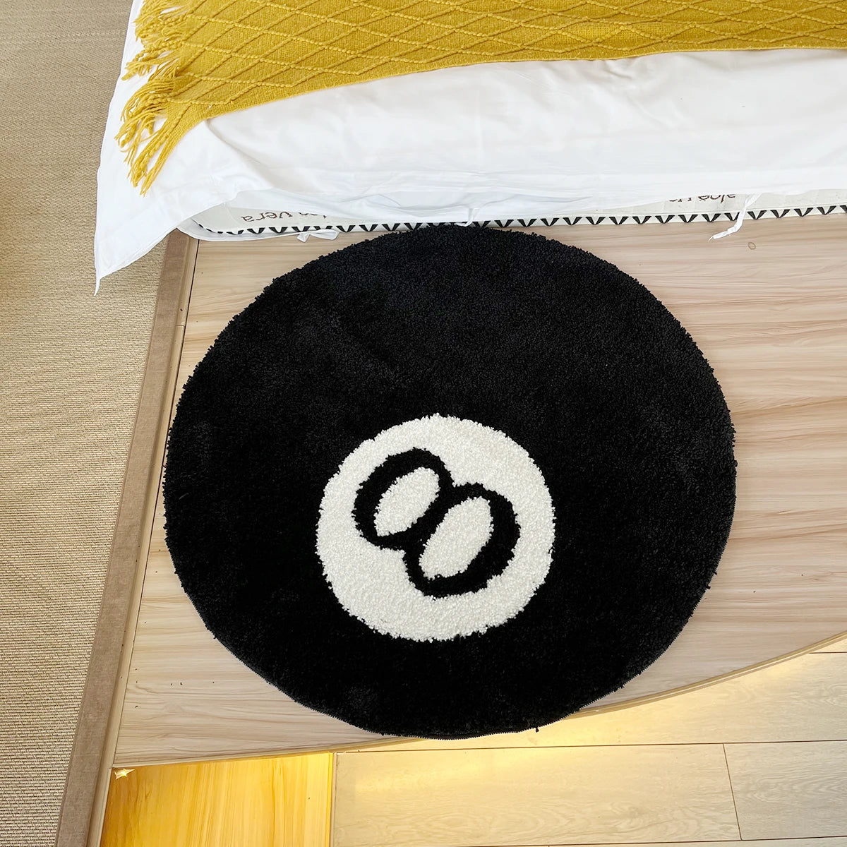 1 Pack Black Billiards 8 Ball Round Flocked Floor Bedroom Anti-Slip Carpet Mat Living Plush Soft Bedroom Rug