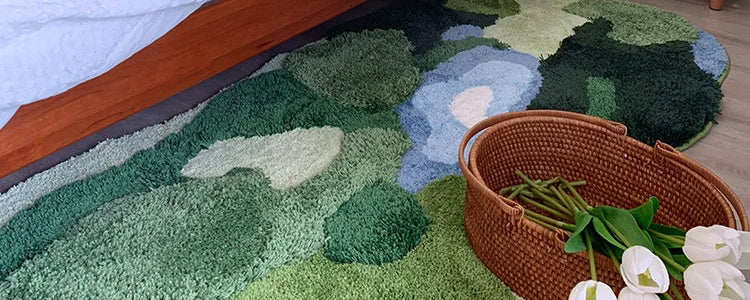 Garden Moss Hand Tufted Area Rug, Bedroom Bedside Rugs, Flocked Art Deco Carpet, Thickened Microfiber Floor Mat, Super Soft