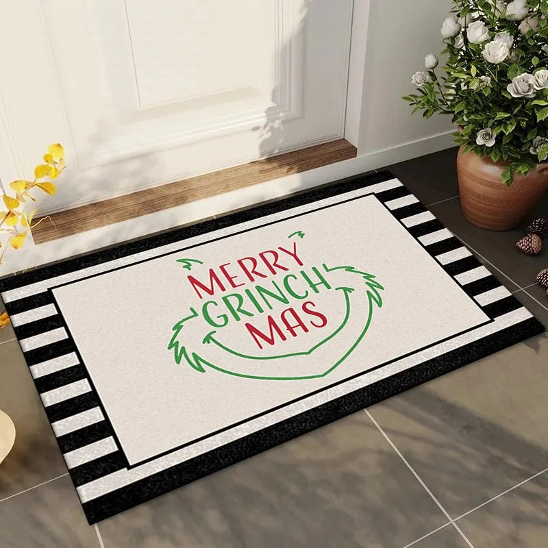 Cute Christmas Grinch Print Welcome Doormat Non-Slip Machine Washable Carpet for Living Room Bedroom Bathroom Kitchen Laundry Rug