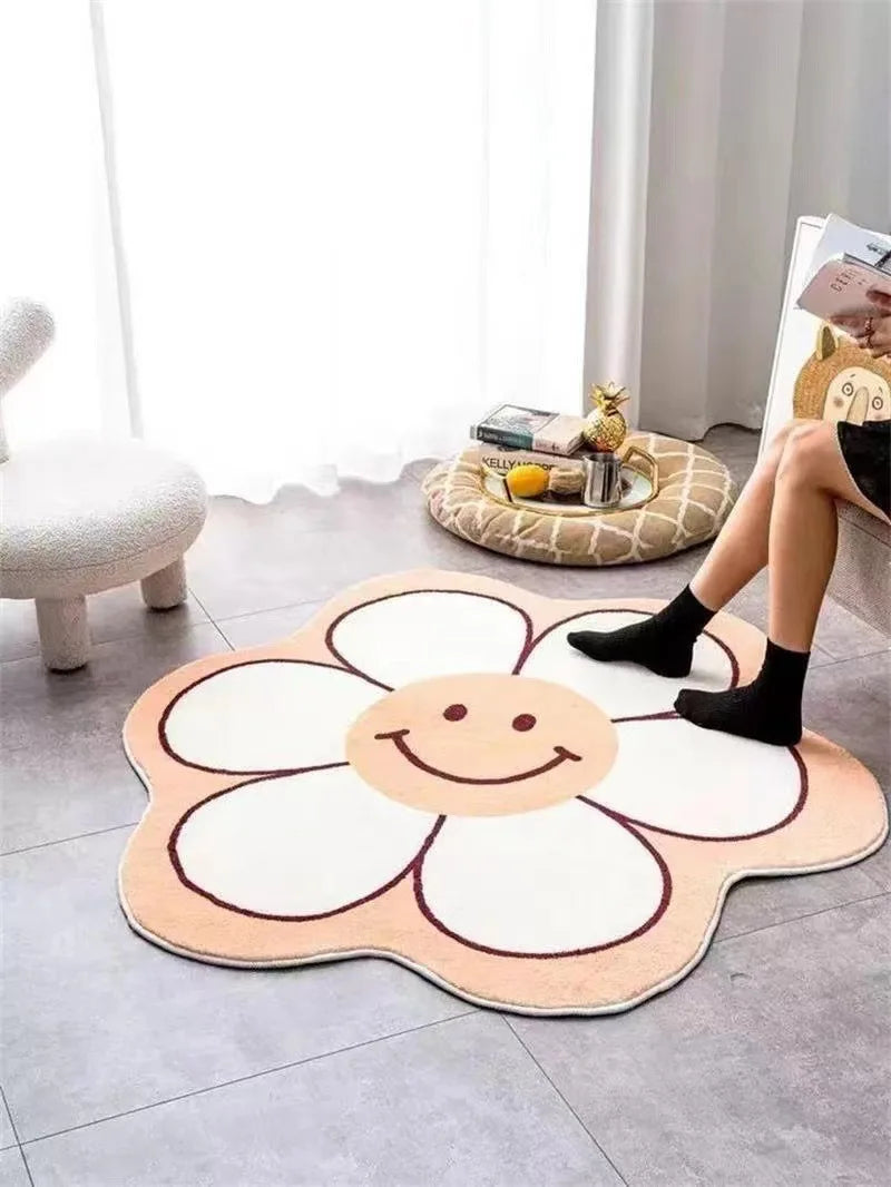 Nordic Flower Rug Cartoon Decor Carpet for Living Room Bedroom Bedside Area Rug  Smile Floor Mat Non-slip Bath Mat