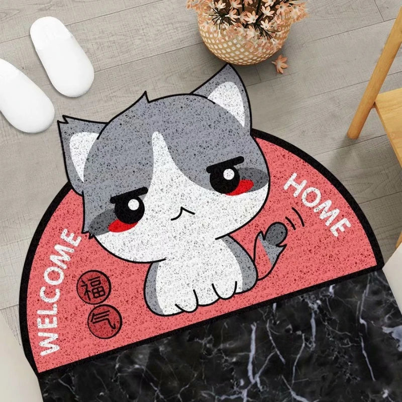 Cartoon Semicircular Carpet Entrance Mat Silk Circle Pet Mat Home Small Carpet Bedroom Bathroom Nonslip Doormat Dustproof Carpet