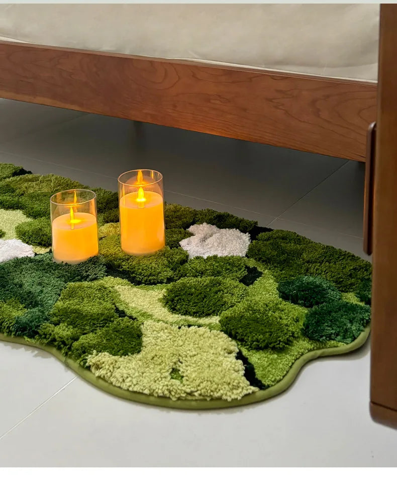 Forest Moss Flocking Bedside Rug, Ultra Soft Non-Slip Bath Mats, Bathroom Carpet & Bedroom Floor Mat for Home Decor