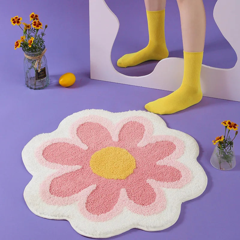 VIKAMA Simple Ins Flowers Imitation Cashmere Carpet Home Decoration Living Room Bedroom Non-Slip Mat Bathroom Absorbent Door Mat