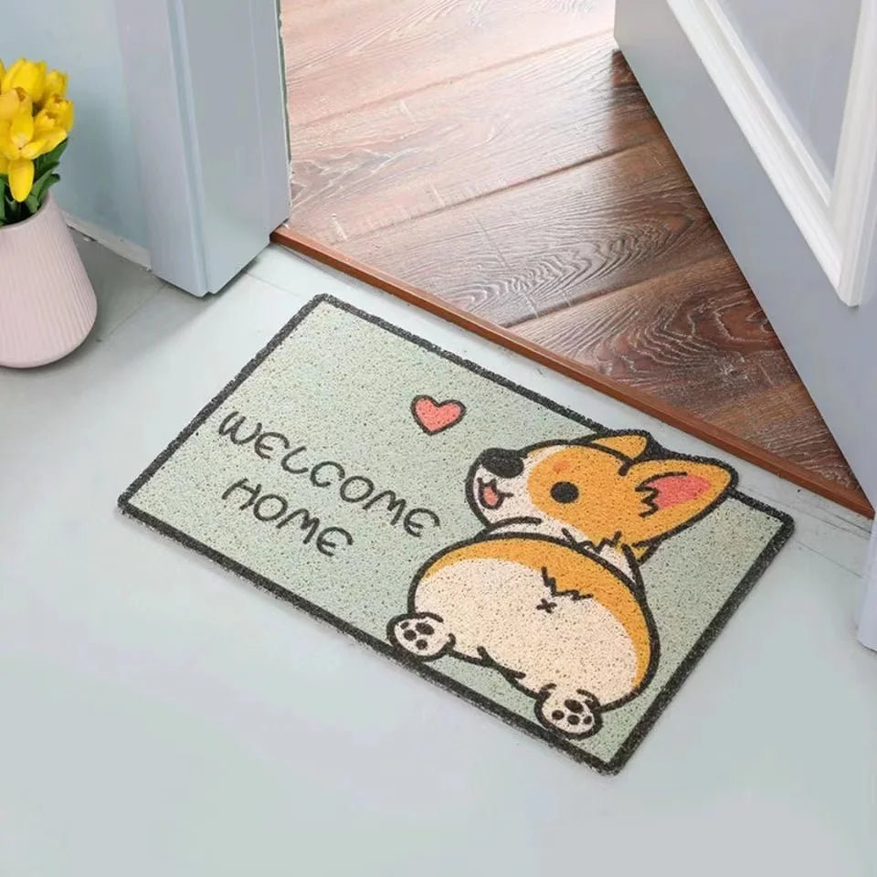 Welcome Doormat Entrance Hallway Printed Cartoon Corgi Non-Slip Floor Mats Front Doormats Outdoor Rugs  Bedroom Kitchen Carpets