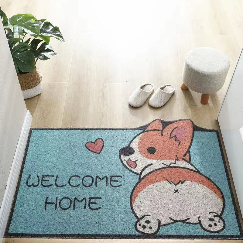 Welcome Doormat Entrance Hallway Printed Cartoon Corgi Non-Slip Floor Mats Front Doormats Outdoor Rugs  Bedroom Kitchen Carpets