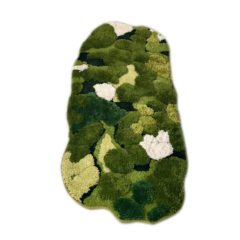 Forest Moss Flocking Bedside Rug, Ultra Soft Non-Slip Bath Mats, Bathroom Carpet & Bedroom Floor Mat for Home Decor