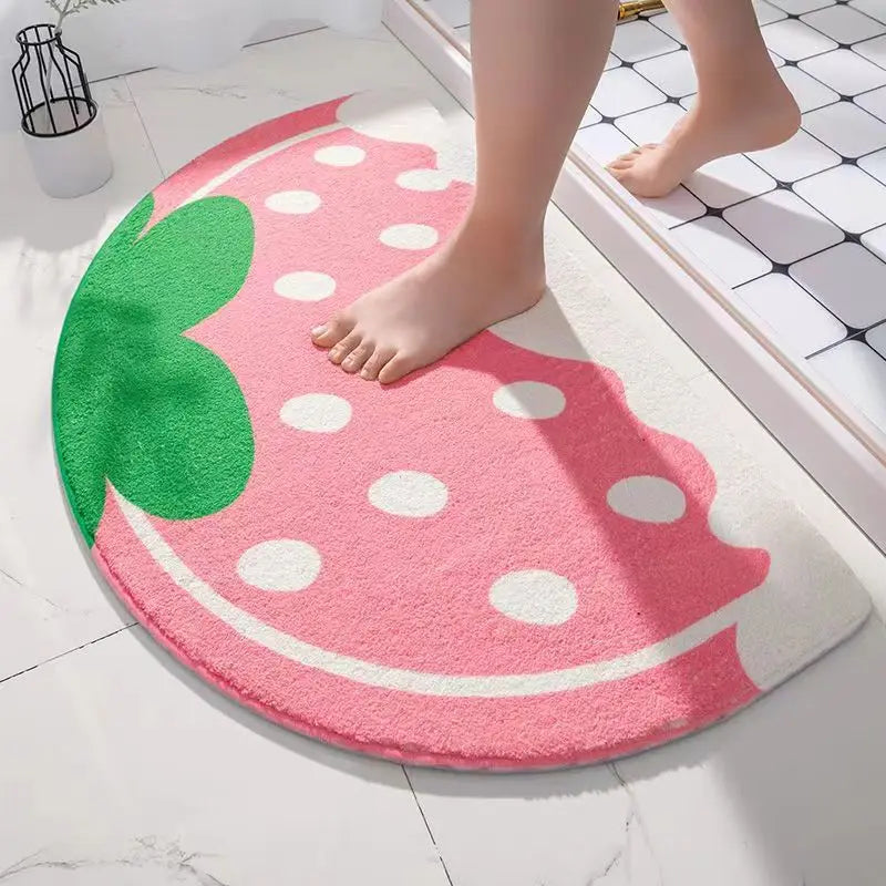 Cartoon Bathroom Foot Mat Imitation Cashmere Bathroom Floor Mat Thickened Half Round Bathroom Anti Slip Mat Cute Plush Door Mat