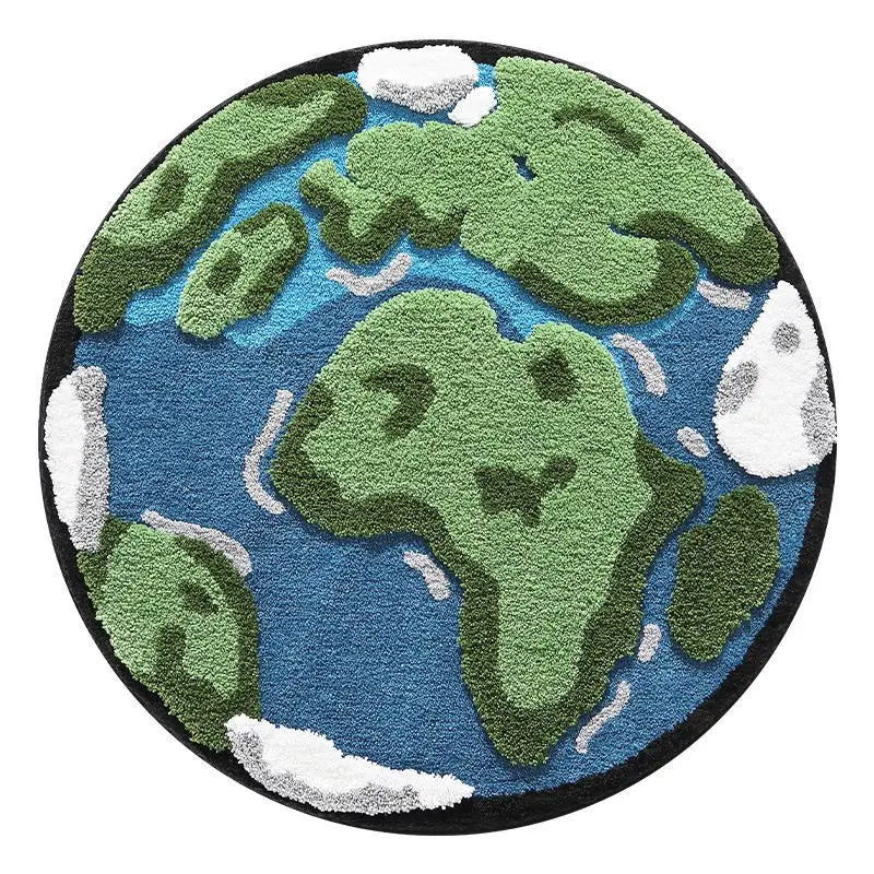 Cartoon Earth Round Rug For Bedroom Home Decor Soft Kids Play Floor Mat Thick Tufted Children Crawling Tatami Carpet